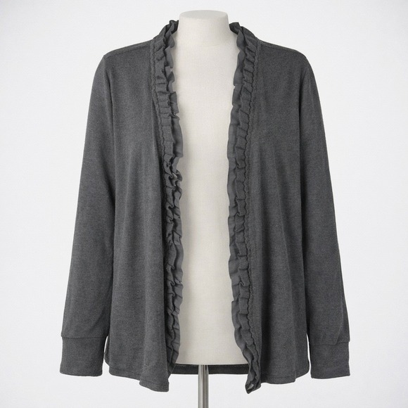 Romy Sweaters - Whimsigoth Open‎ Front Cardigan Size L Black Ruffle Dark Romantic Witchy Goblin